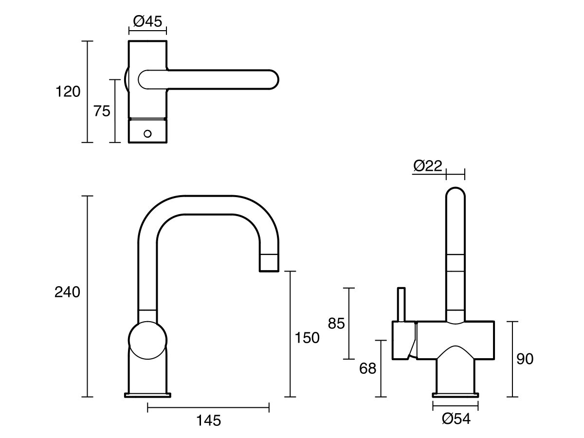 Scala Basin/Sink Mixer Tap Small Square Left Hand