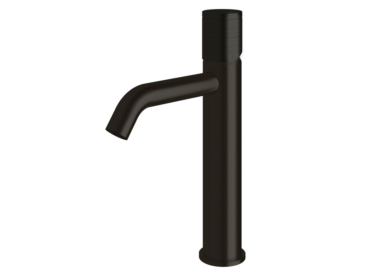 Milli Pure Medium Height Basin Mixer Tap Curved Spout with Cirque Textured Handle Matte Black (5 Star)