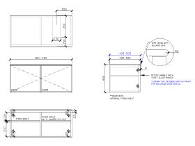 Technical Drawing - ISSY Adorn Above Counter / Semi Inset Wall Hung Vanity Unit with Two Doors & Internal Shelves with Petite Handle 801-1100mm x 400-500mm x 450mm OFFSET RIGHT (OPENS BOTH SIDES)