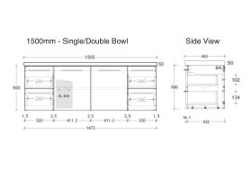 ADP Medina Vanity Unit Wall Hung 2 Door 4 Drawer Double Bowl 1500mm
