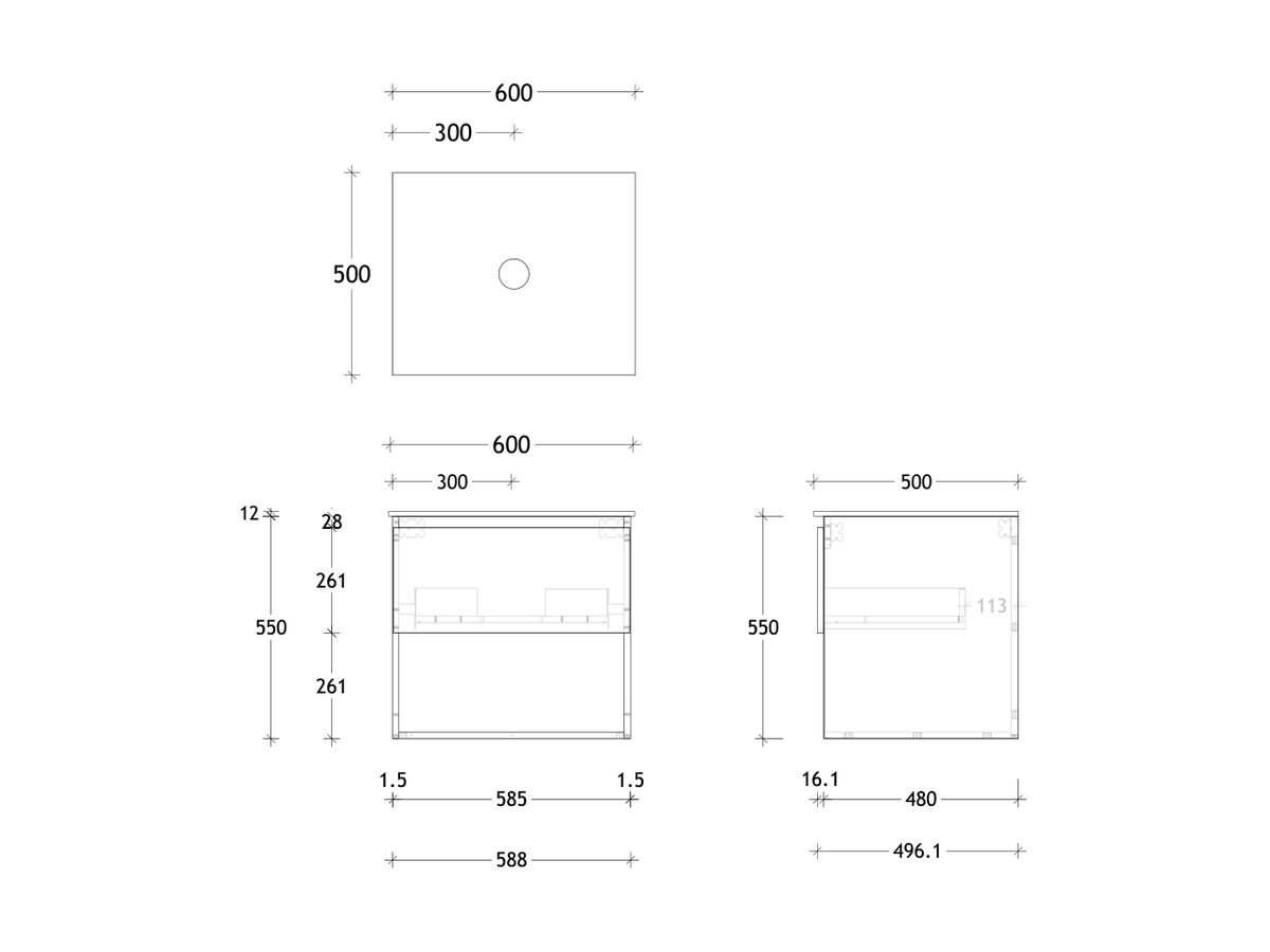 Posh Domaine and Domaine Plus 600mm Wall Hung Vanity Unit All-Drawer Open Shelf Durasein Top (No Basin)