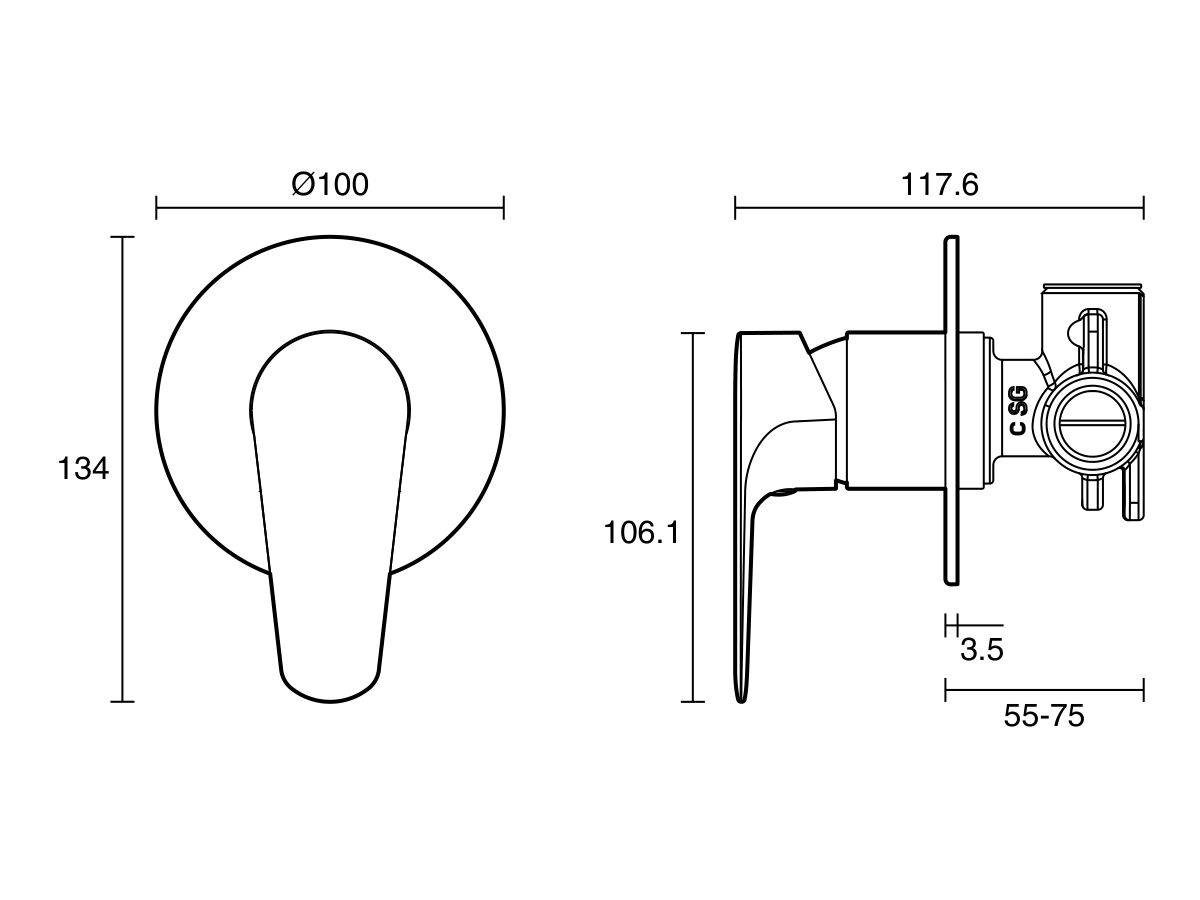Technical Drawing - Posh Solus Shower Mixer Tap