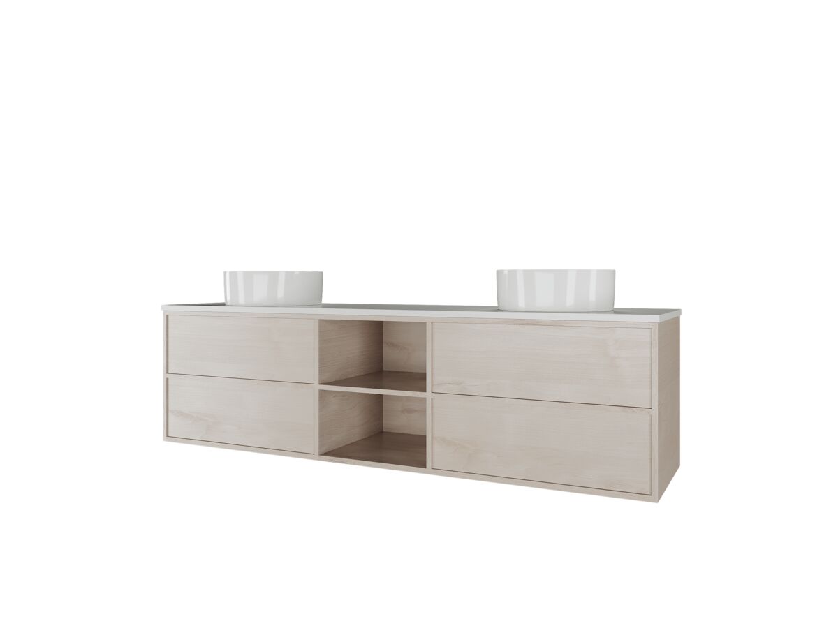 Kado Aspect 1800mm Wall Hung Vanity Unit With Shelf Double Bowl Thin Caesarstone Top