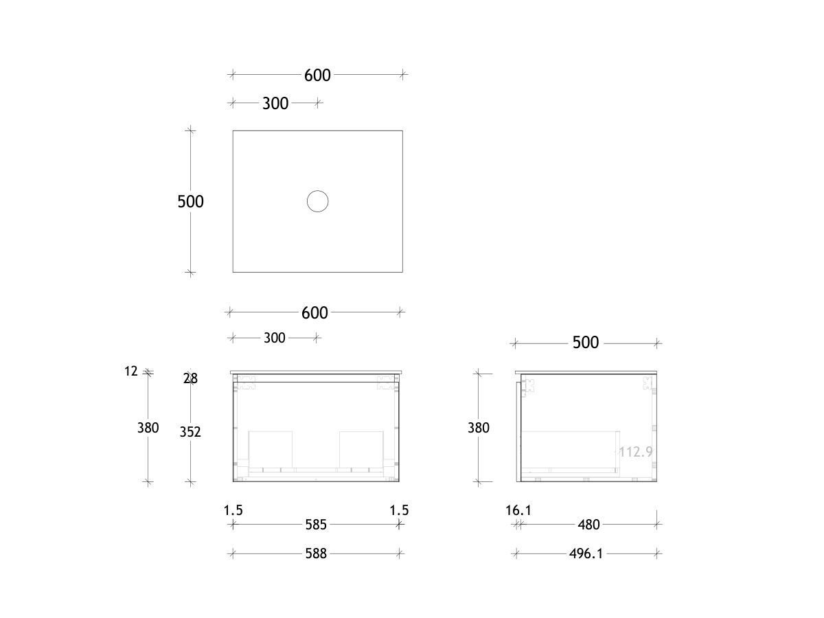 Posh Domaine and Domaine Plus 600mm Wall Hung Vanity Unit All-Drawer Durasein Top (No Basin)