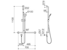 Caroma Care Support Shower Set Left Handed with Inverted T Rail (4 Star)