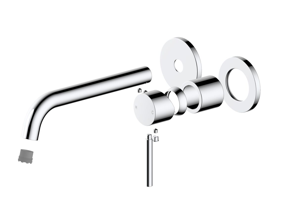 Hero - Mizu Drift Wall Basin/Bath Mixer Set Curved Spout with 2-Piece Cover Plate Trimset Chrome (6 Star)