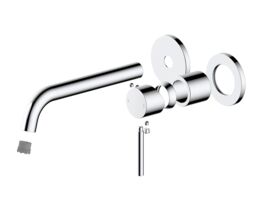 Hero - Mizu Drift Wall Basin/Bath Mixer Set Curved Spout with 2-Piece Cover Plate Trimset Chrome (6 Star)