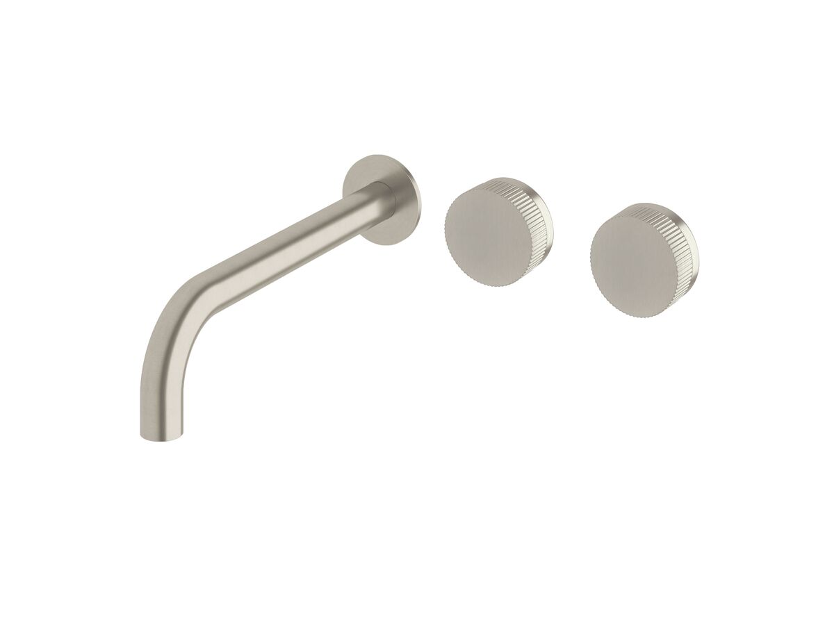 Milli Pure Wall Basin Hostess System 250mm Right Hand with Linear Textured Handles Brushed Nickel (3 Star)