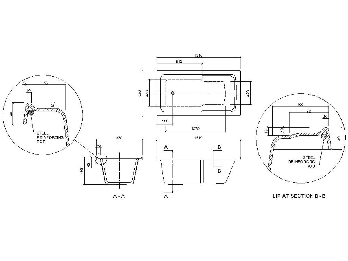 Posh Kensington Shower Bath 1510mm x 820mm x 495mm White