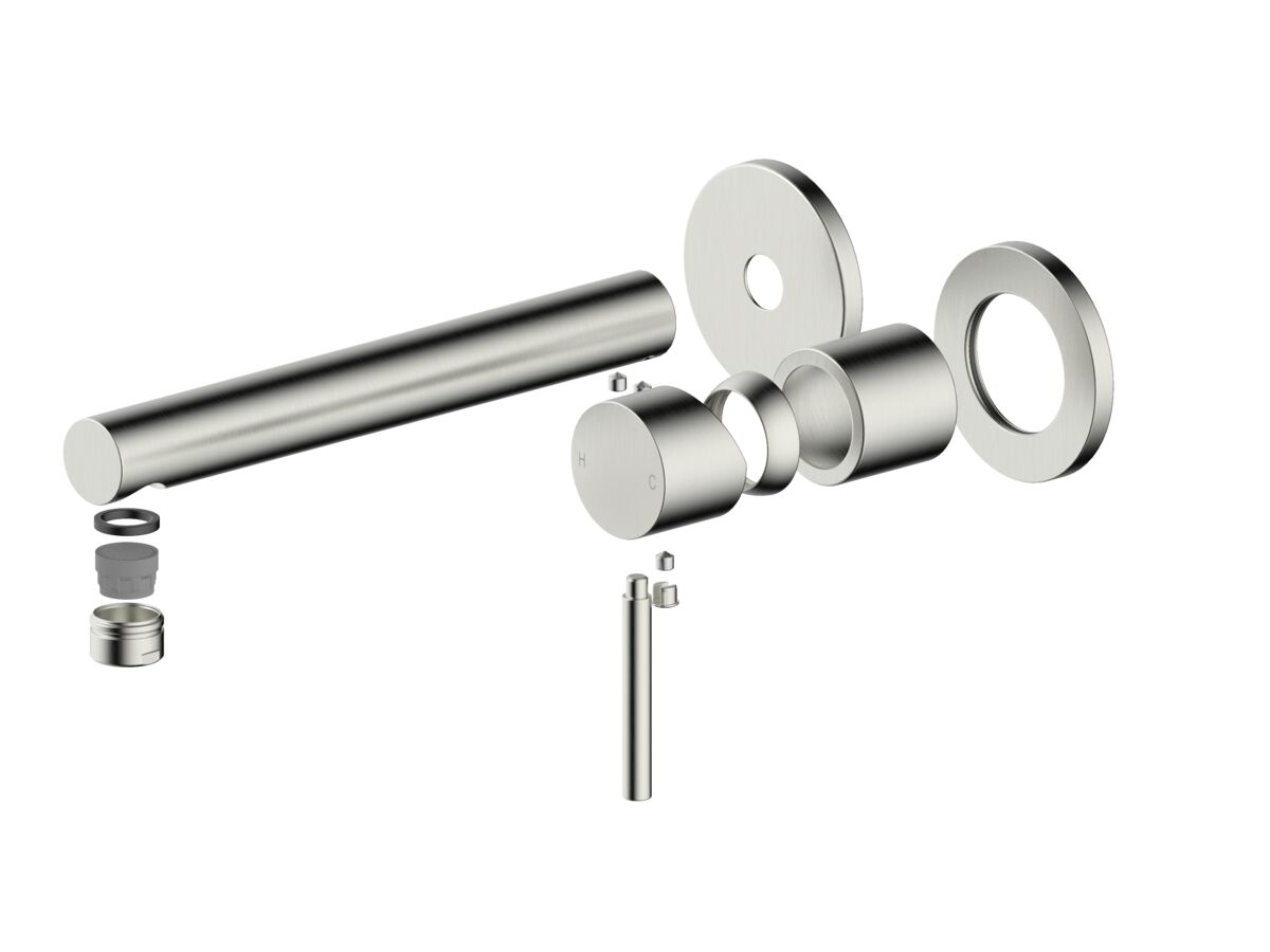 Hero - Mizu Drift Wall Basin/Bath Mixer Set Straight Spout with 2-Piece Cover Plate Trimset Brushed Nickel (6 Star)