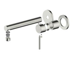 Hero - Mizu Drift Wall Basin/Bath Mixer Set Straight Spout with 2-Piece Cover Plate Trimset Brushed Nickel (6 Star)