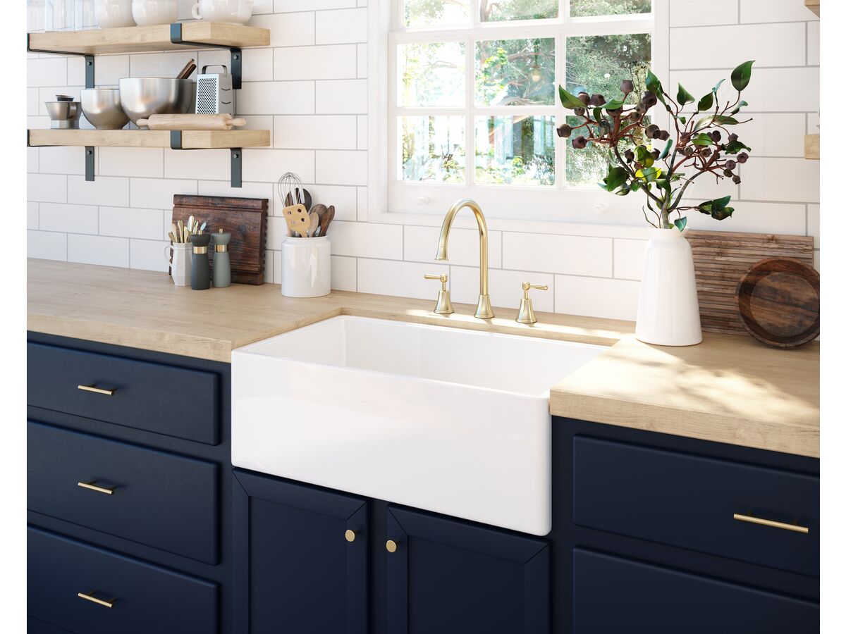 Memo Harper Single Bowl Butler Sink 760mm Fireclay White from Reece