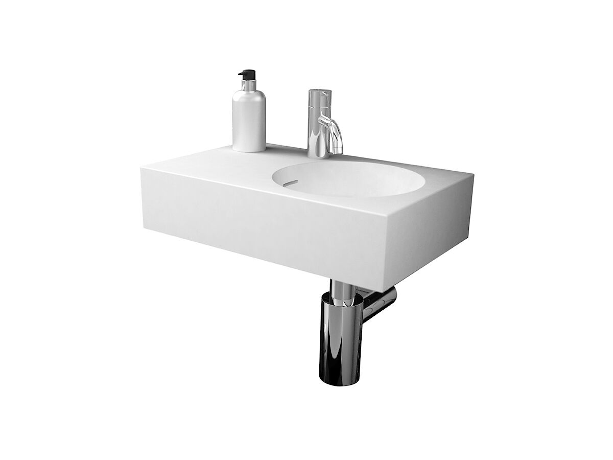 Omvivo Neo Mini Solid Surface Wall Basin Right Hand Bowl 1 Taphole 470mm White