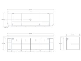 Technical Drawing - Kado Era 50mm Durasein Statement Top Double Curve All Door 1800mm Wall Hung Vanity with Center Basin