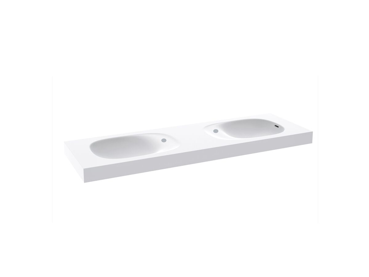 Kado Lussi 1500mm Double Wall Basin with Overflow 2 Taphole Matte White Solid Surface