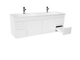 Espire Double Bowl Wall Hung Vanity Unit Wave 2 Door and 4 Drawer 1500mm White