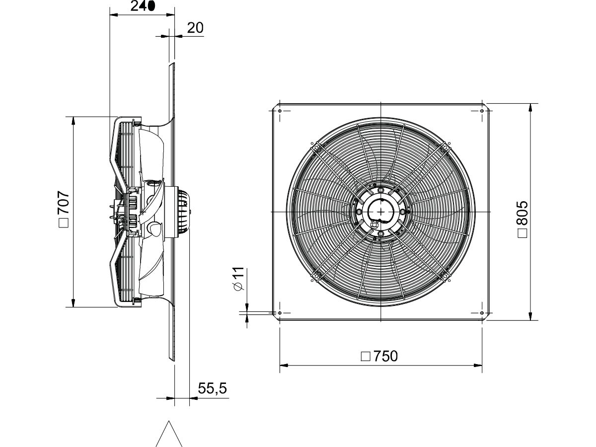 Technical Drawing - SolerPalau Fan 630mm 3Ph HRST/4-630/33BZ