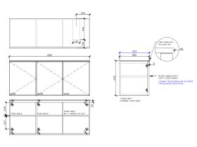 Technical Drawing - ISSY Adorn Undermount Wall Hung Vanity Unit with Three Doors & Internal Shelf with Petite Handle 1500mm x 550mm x 650mm OFFSET RIGHT (CENTRE LEFT)