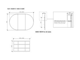 ISSY Halo 1301-1500 x 930mm Rounded Triple Mirror with Shaving Cabinet (Recessed)