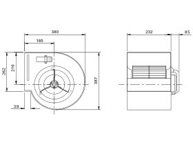 Technical Drawing - Kruger Centrifugal Fan KDD9/7 350W4P-1 3S