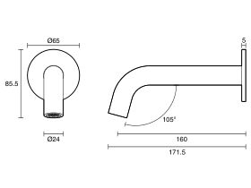 Mizu Drift Wall Basin/Bath Outlet Curve Spout 160 (6 Star)