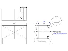 Technical Drawing - ISSY Adorn Undermount Vanity Unit with Legs Two Doors & Internal Shelves with Grande Handle 1200mm x 550mm x 900mm OFFSET RIGHT (OPENS BOTH SIDES)