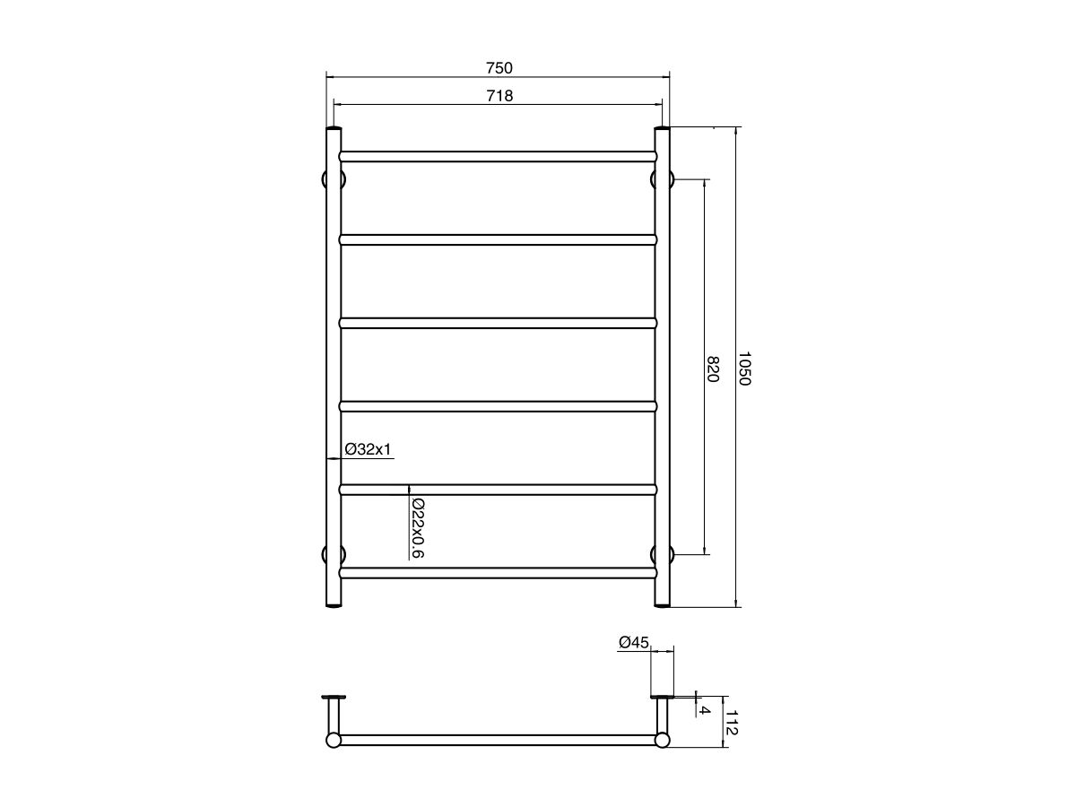 Mizu Drift MK2 750 x 1050mm Heated Towel Rail Low Voltage 24V Brushed