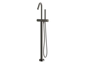 Milli Pure Floor Mounted Bath Mixer Tap with Handshower and Linear Textured Handle Brushed Gunmetal (3 Star)