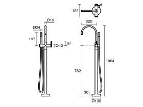 Technical Drawing - Milli Etch Floor Mounted Bath Mixer with Handshower