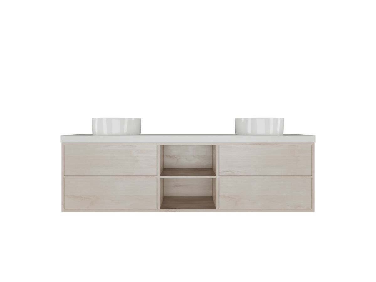 Kado Aspect 1800mm Wall Hung Vanity Unit With Shelf Double Bowl Caesarstone Top