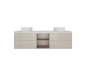 Kado Aspect 1800mm Wall Hung Vanity Unit With Shelf Double Bowl Caesarstone Top