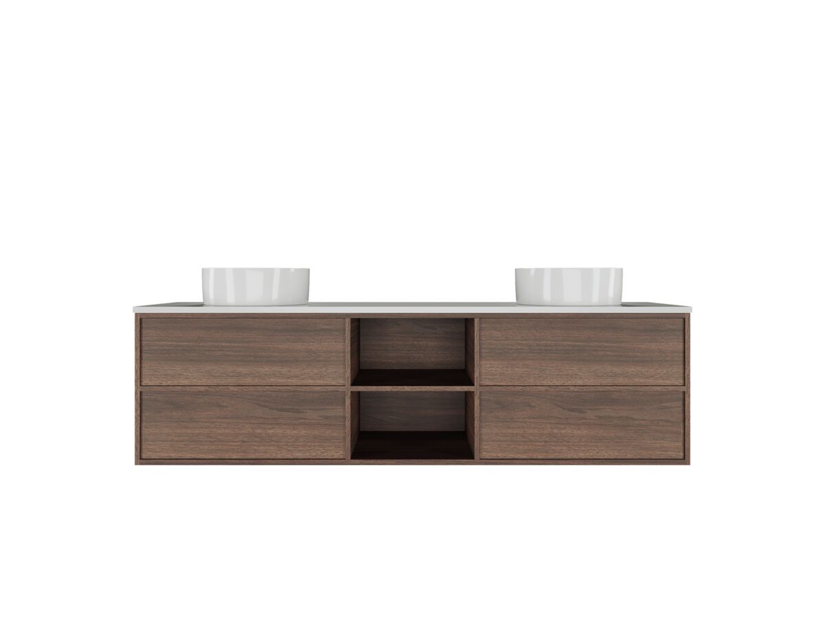 Kado Aspect 1800mm Wall Hung Vanity Unit With Shelf Double Bowl Thin Caesarstone Top