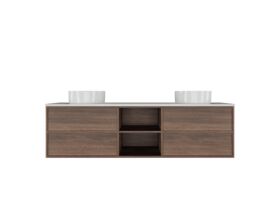 Kado Aspect 1800mm Wall Hung Vanity Unit With Shelf Double Bowl Thin Caesarstone Top