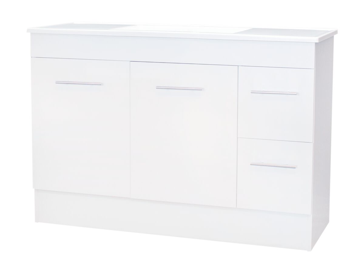 Posh Bristol T-Series 1200mm Vanity Unit with Kick Centre Bowl 2 Door and 2 Right Hand Drawers White