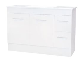 Posh Bristol T-Series 1200mm Vanity Unit with Kick Centre Bowl 2 Door and 2 Right Hand Drawers White