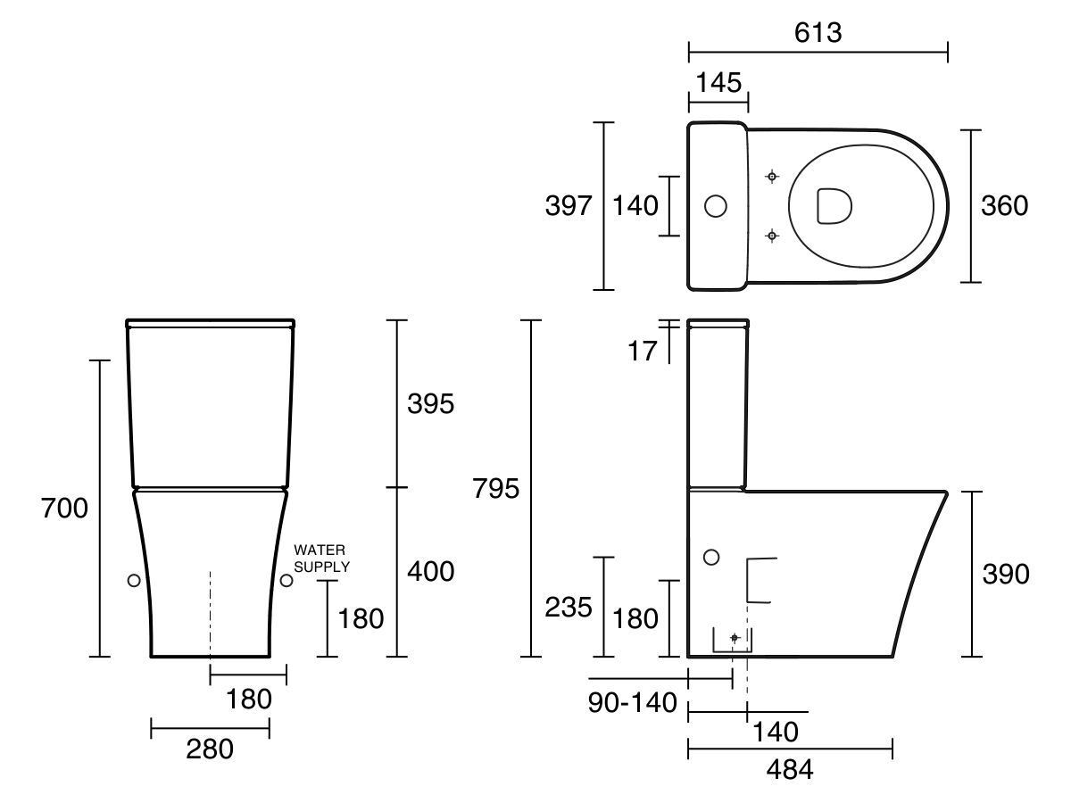 American Standard Heron Hygiene Rim Bottom Inlet Close + Back to Wall