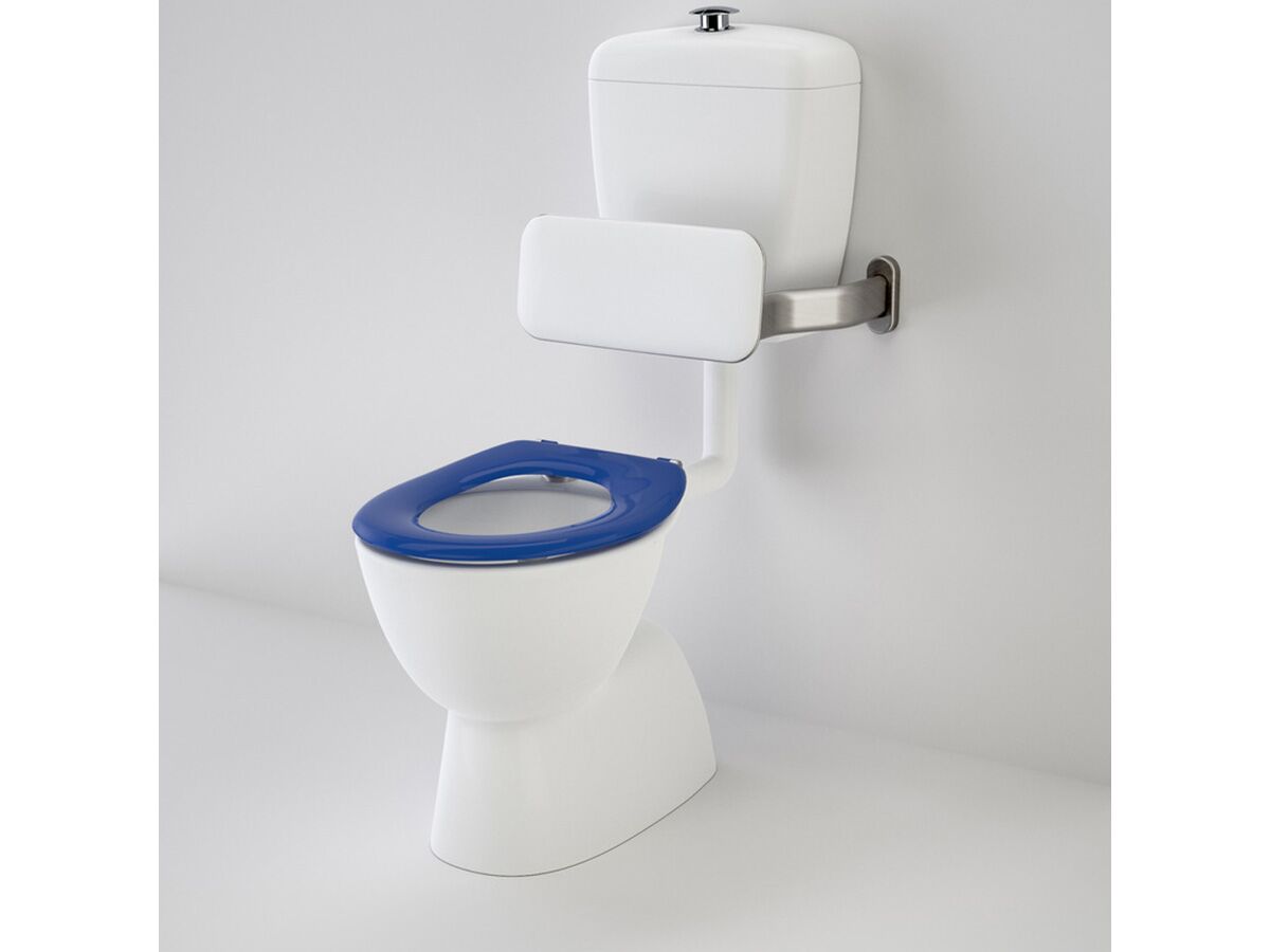 Caroma Care 400 Bottom Inlet Toilet Suite S Trap & Backrest with Caravelle Single Flap Seat Sorrento Blue (4 Star)