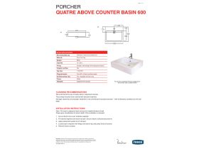Technical Guide - Porcher Quatre Above Counter Basin 1TH 600mm White