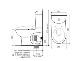 Leda Round Wall Faced Close Coupled Back Entry Toilet Soft Close Seat White (4 Star)