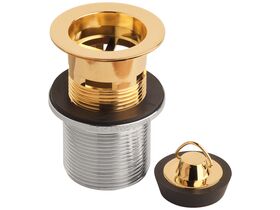 Base (Standard) Plug + Waste 32/40mm x 80mm Rubber Loop Overflow Gold Plated