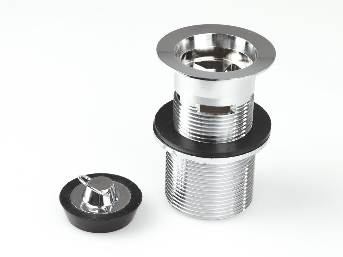 Base (Standard) Plug & Waste 32/40mm x 80mm Rubber/Loop Overflow Chrome from Reece