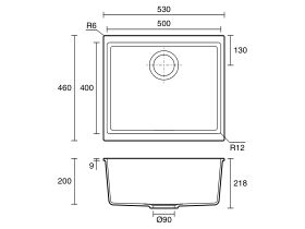 Memo Freya Extended Single Bowl Sink No Taphole Granite Black