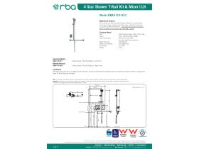 Specification Sheet - Shower T Rail Kit Slider Handset and Mixer Left Hand (4 Star)