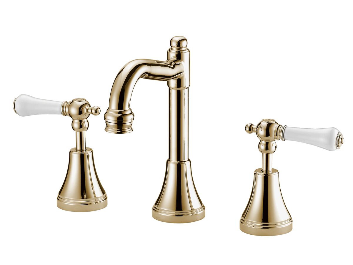 Kado Classic English Basin Set Fixed Outlet Lever Porcelain Brass Gold (5 Star)