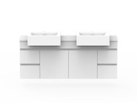 Posh Domaine Plus Semi-Recessed 1500 Double Bowl Wall Hung Vanity Unit Caesarstone Top