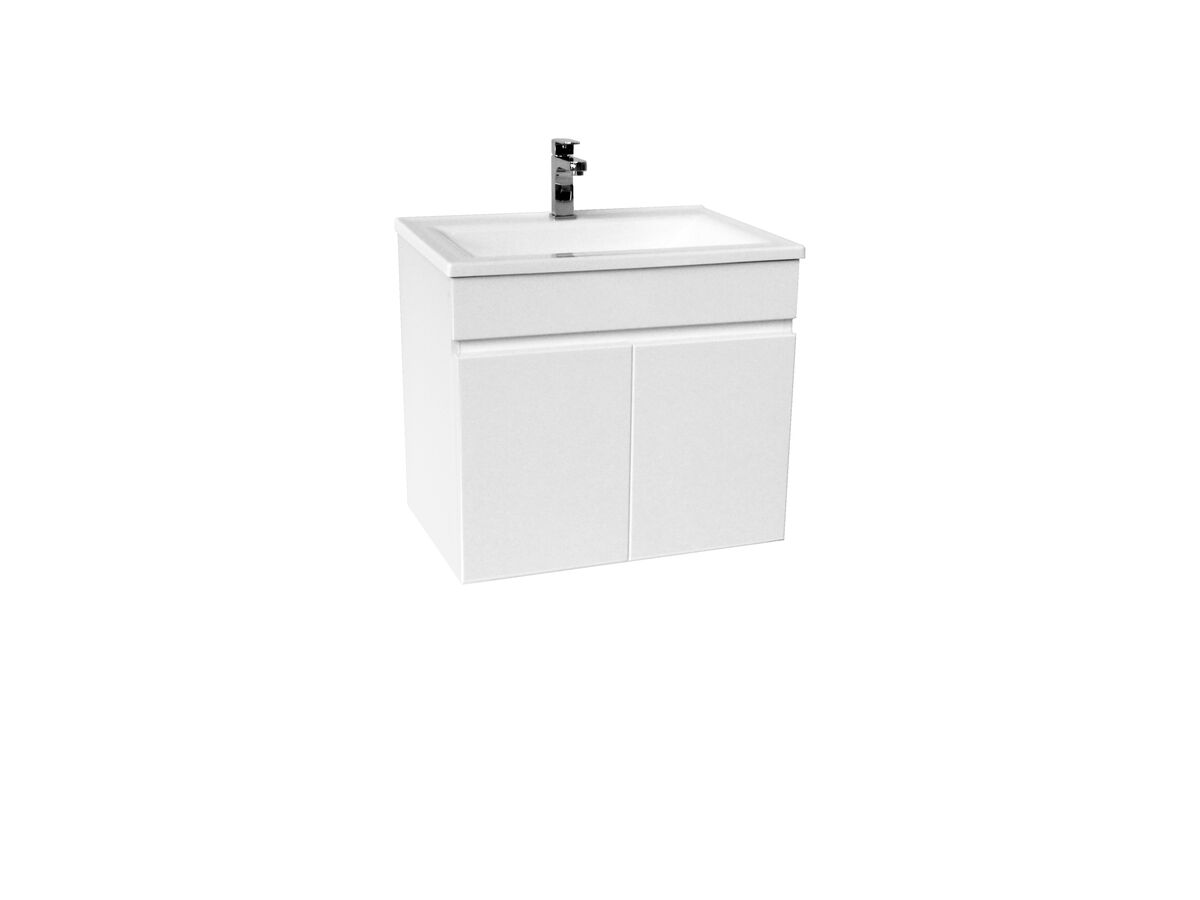 Espire Wall Hung Single Bowl Vanity Unit Wave Top 2 Door 610mm White