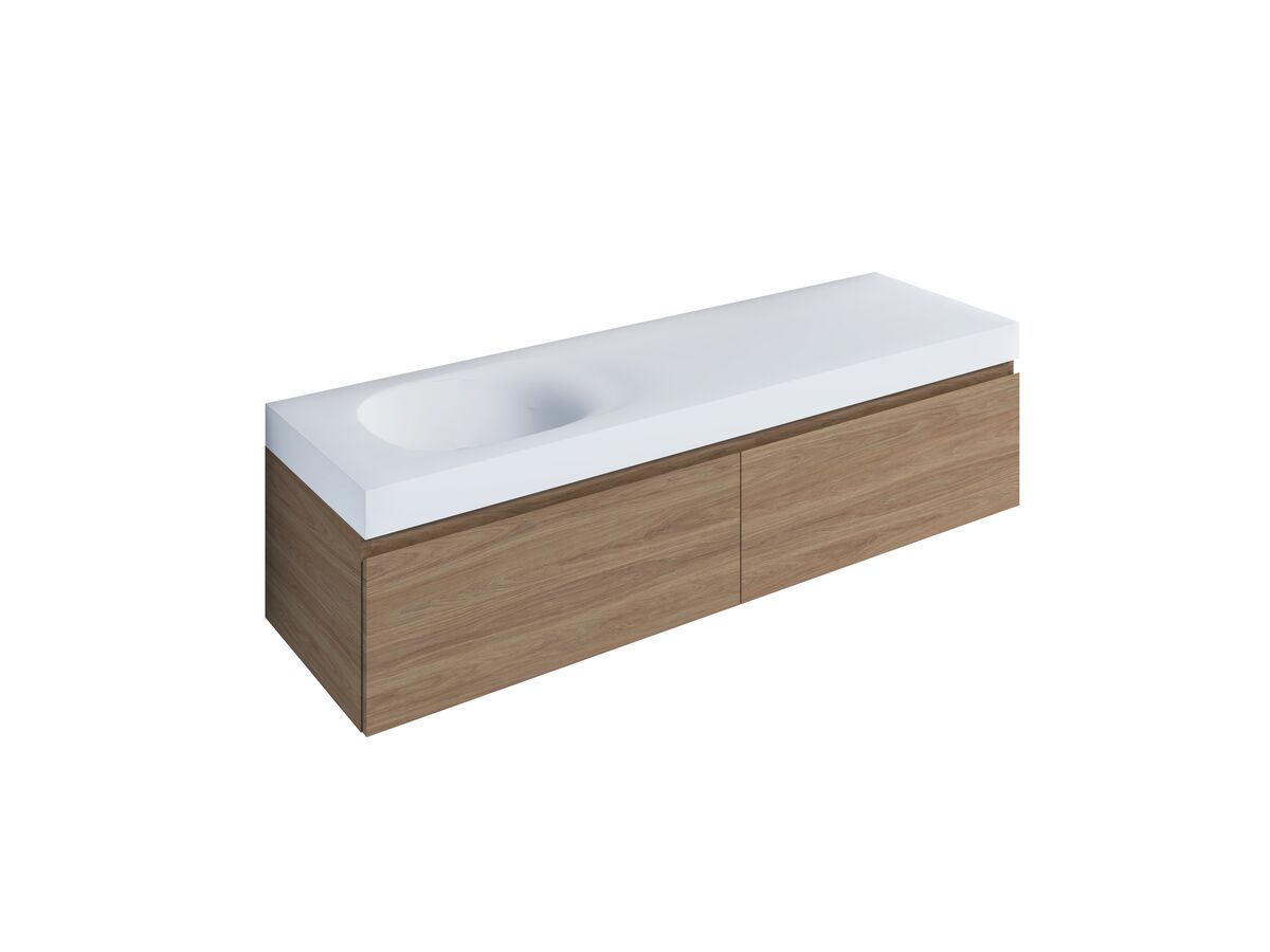 Kado Lussi 1500mm Wall Hung Vanity Unit Single Bowl with Two Soft Close Drawers Timber Finish