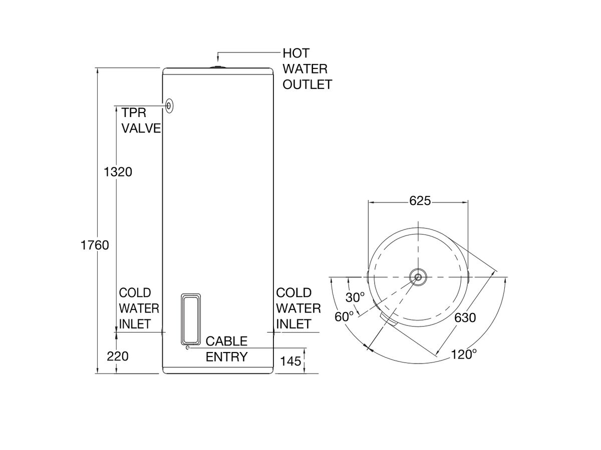 Everhot 315L 3.6kW Single Element Stainless Steel Electric Hot Water System from Reece