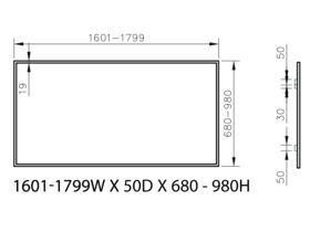 ISSY Z8 Mirror Custom 1601mm - 1799mm x 50mm (D) x 680mm - 980mm with solid American Oak Border