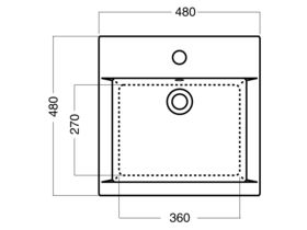 AXA Hox Above Counter/ Wall Basin 1 Taphole 480mm White